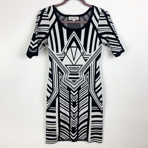 Pink Rose Tribal/Geometric Black/White Dress Small
